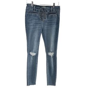 Amuse Society Lace Up Women’s Size 28 Blue Denim Skinny Leg Jeans Distressed